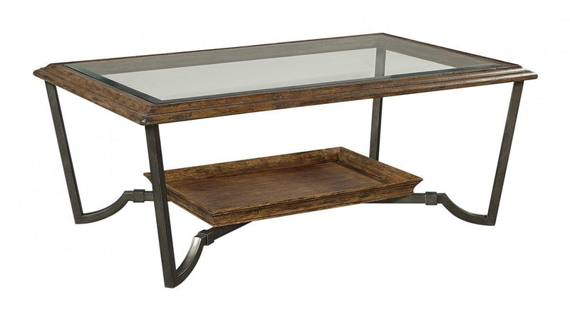 Aspenhome Furniture Mosaic Cocktail Table with Glass Top in Pecan - Furniture City (CA)l