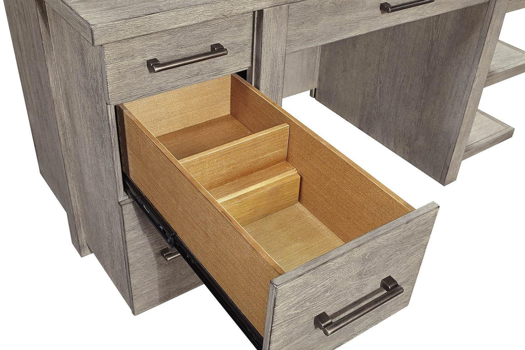 Aspenhome Furniture Platinum 60" Desk with Open Shelves in Gray Linen