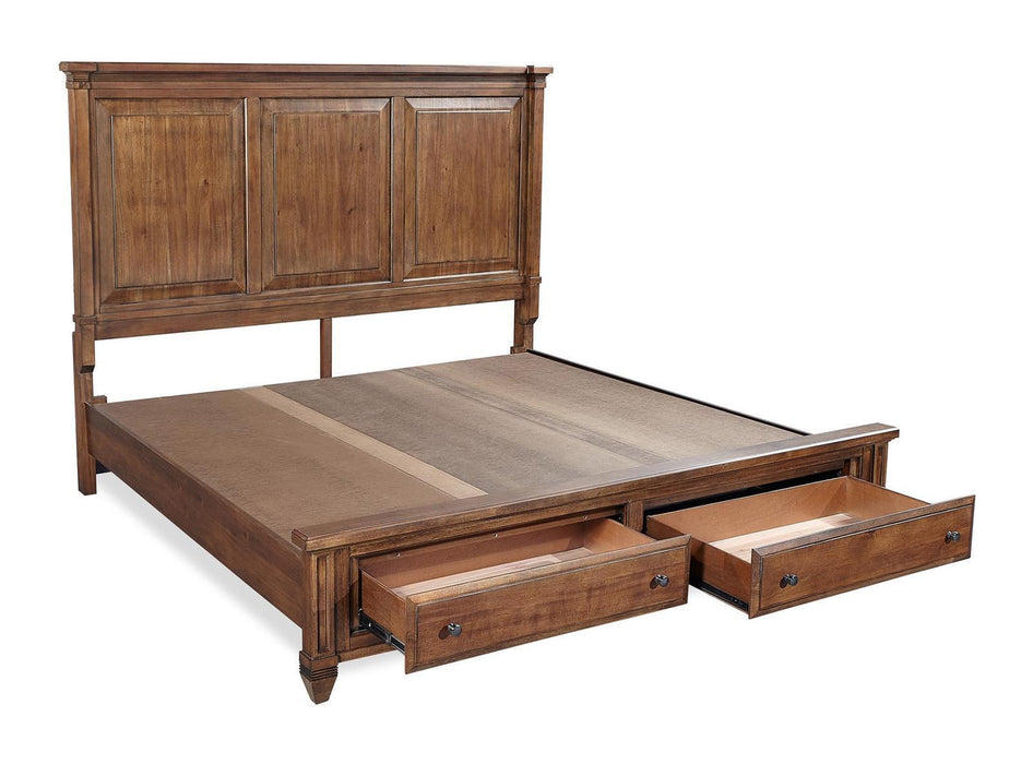 Aspenhome Furniture Thornton California King Panel Storage Bed in Sienna