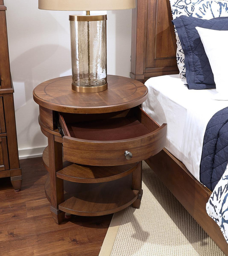 Aspenhome Furniture Thornton Round Table Nightstand in Sienna - Furniture City (CA)l