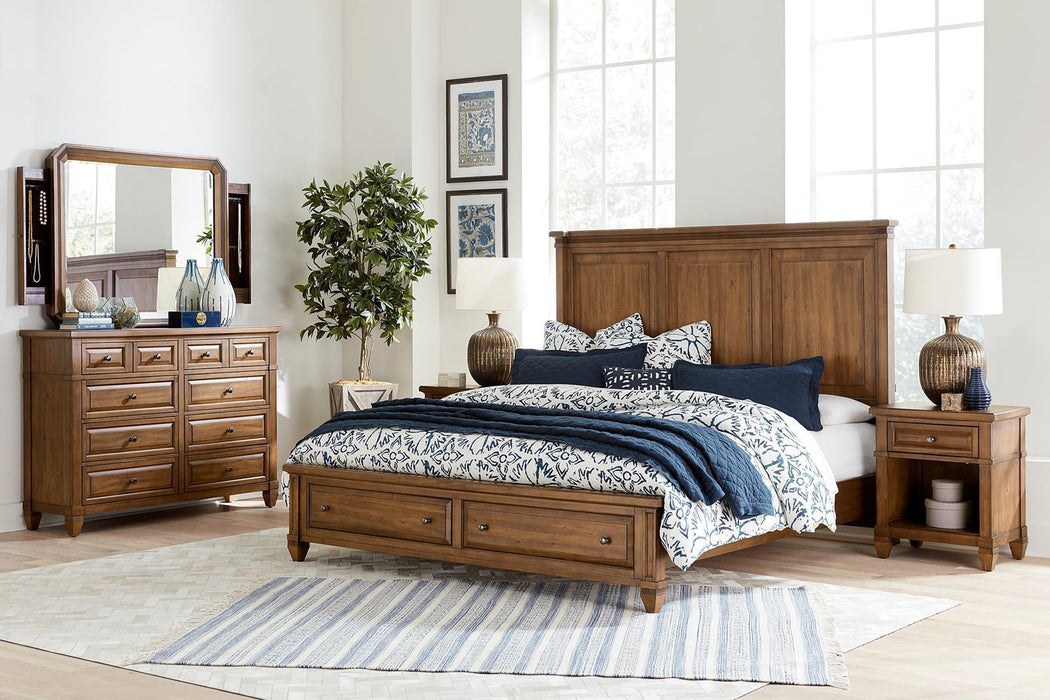 Aspenhome Furniture Thornton Queen Panel Storage Bed in Sienna