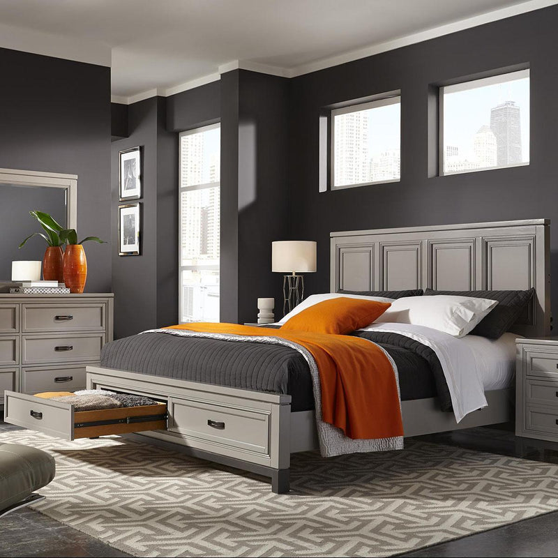 Aspenhome Hyde Park King Painted Panel Storage Bed in Light Gray/407D/406 - Furniture City (CA)l