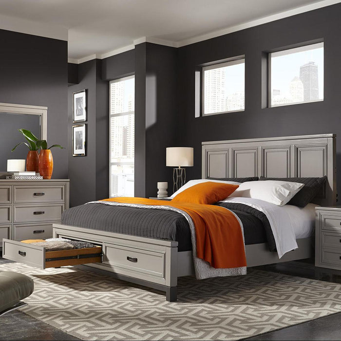 Aspenhome Hyde Park King Painted Panel Storage Bed in Light Gray/407D/406 image