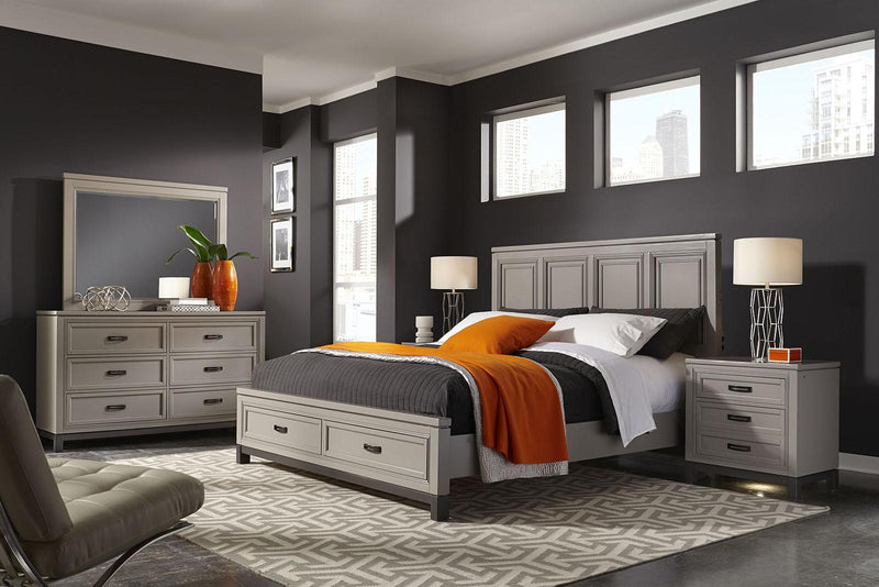 Aspenhome Hyde Park King Painted Panel Storage Bed in Light Gray/407D/406 - Furniture City (CA)l