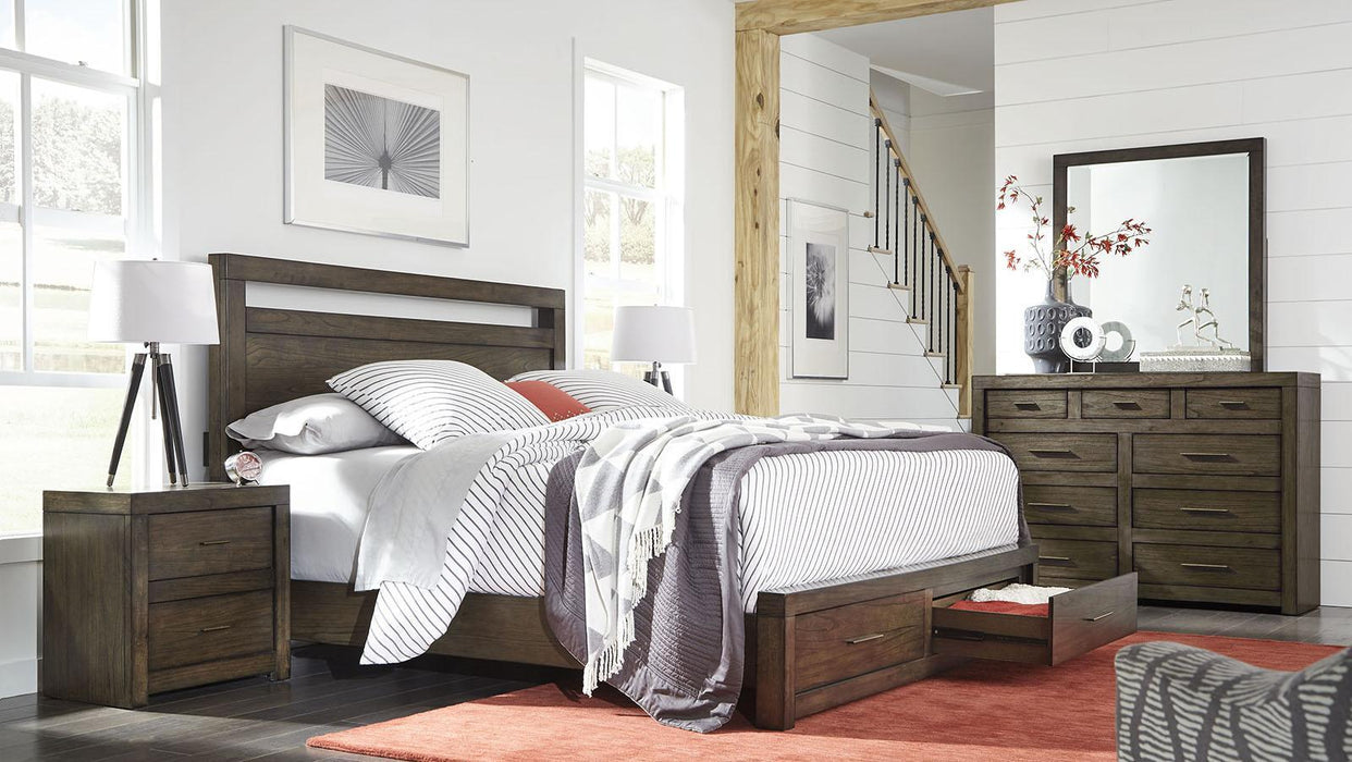 Aspenhome Modern Loft Queen Panel Storage Bed in Brownstone