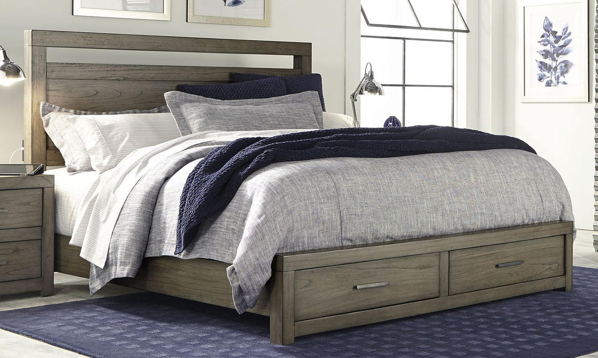 Aspenhome Modern Loft Queen Panel Storage Bed in Greystone