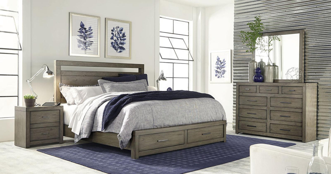 Aspenhome Modern Loft Queen Panel Storage Bed in Greystone