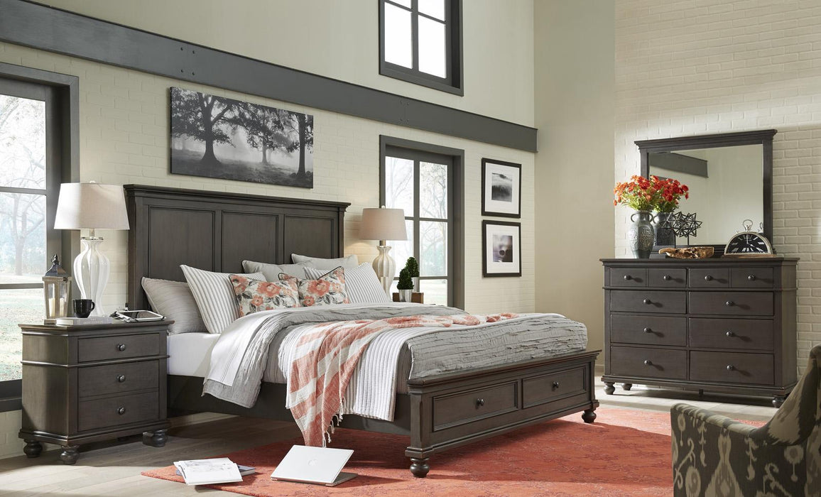 Aspenhome Oxford King Panel Storage Bed in Peppercorn