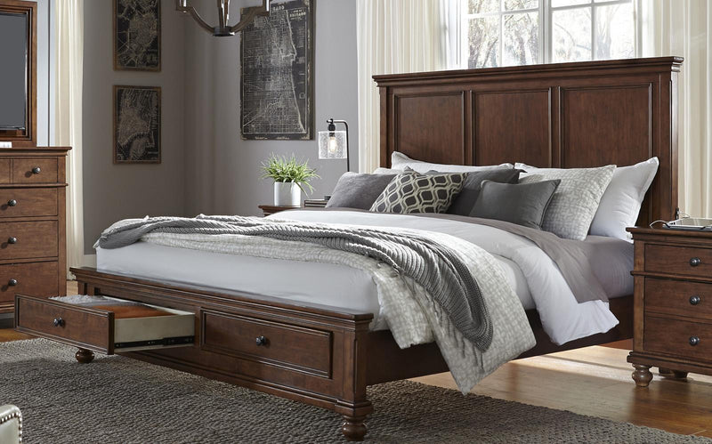 Aspenhome Oxford Queen Panel Storage Bed in Whiskey Brown - Furniture City (CA)l