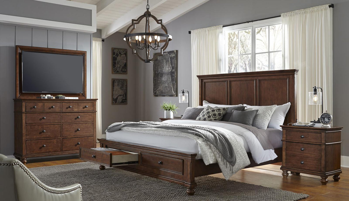 Aspenhome Oxford California King Panel Storage Bed in Whiskey Brown