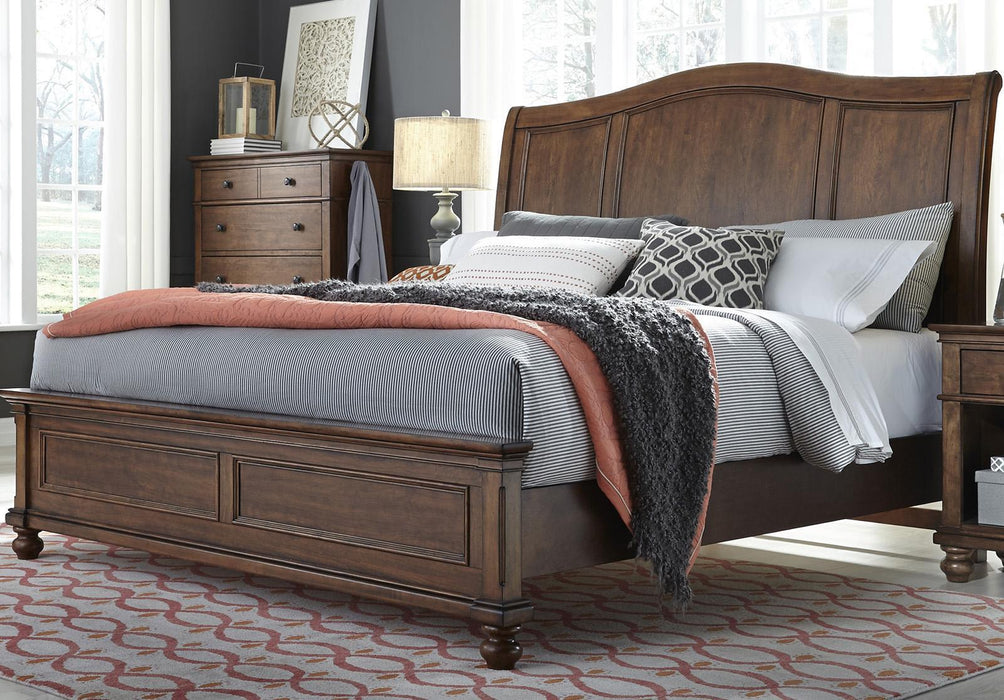 Aspenhome Oxford Queen Sleigh Bed in Whiskey Brown