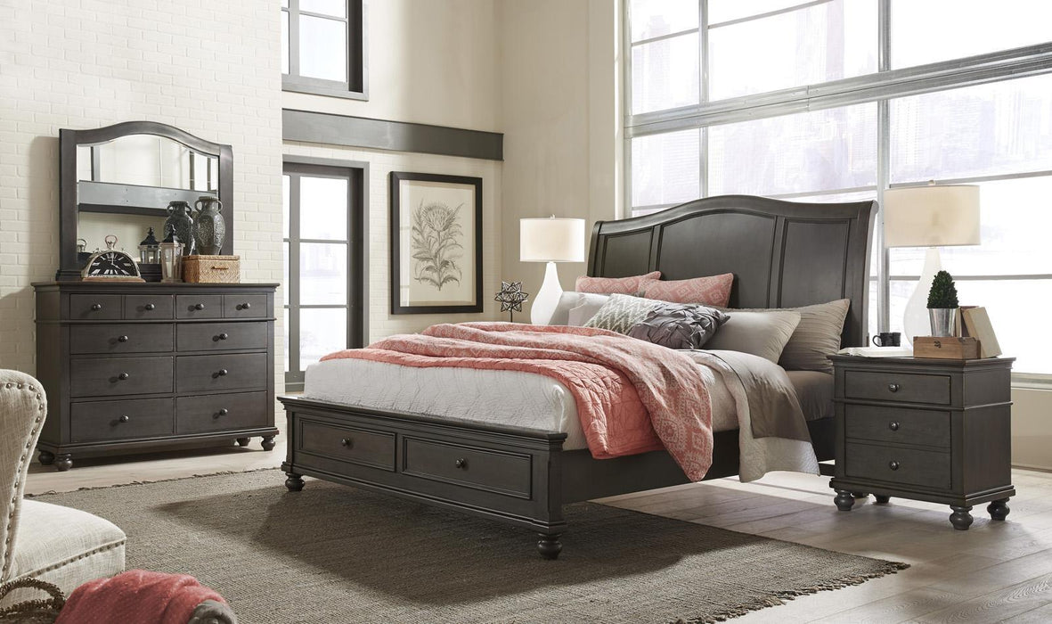 Aspenhome Oxford King Sleigh Storage Bed in Peppercorn