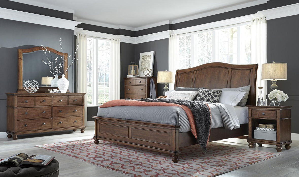 Aspenhome Oxford King Sleigh Bed in Whiskey Brown