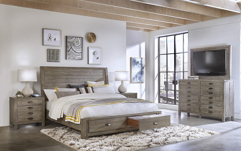Aspenhome Radiata Queen Sleigh Storage Bed in River Rock - Furniture City (CA)l