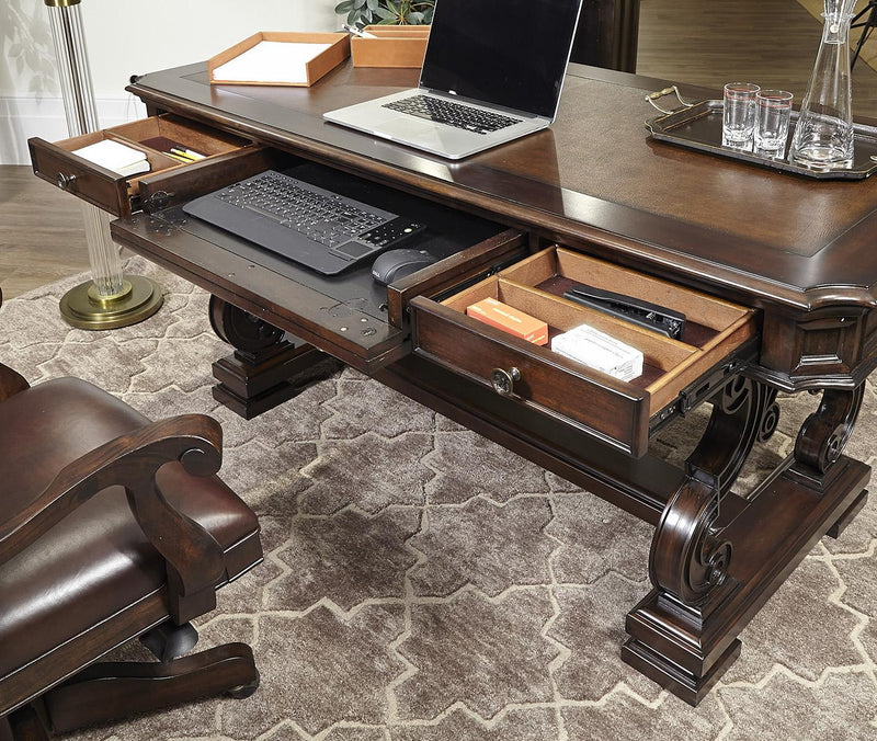 Aspenhome Sheffield 66" Writing Desk in Warm Rubbed Brown - Furniture City (CA)l