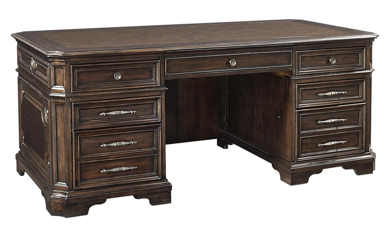 Aspenhome Sheffield 75" Executive Desk Set in Warm Rubbed Brown I39-300T-300B - Furniture City (CA)l