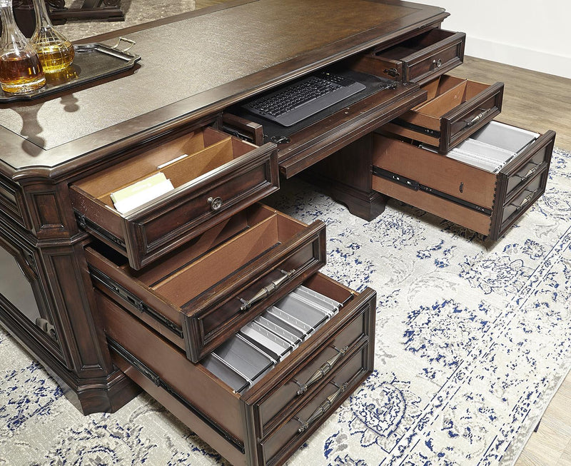 Aspenhome Sheffield 75" Executive Desk Set in Warm Rubbed Brown I39-300T-300B - Furniture City (CA)l