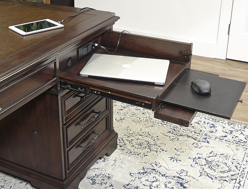 Aspenhome Sheffield 75" Executive Desk Set in Warm Rubbed Brown I39-300T-300B - Furniture City (CA)l