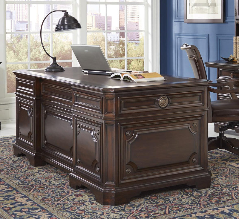 Aspenhome Sheffield 75" Executive Desk Set in Warm Rubbed Brown I39-300T-300B - Furniture City (CA)l