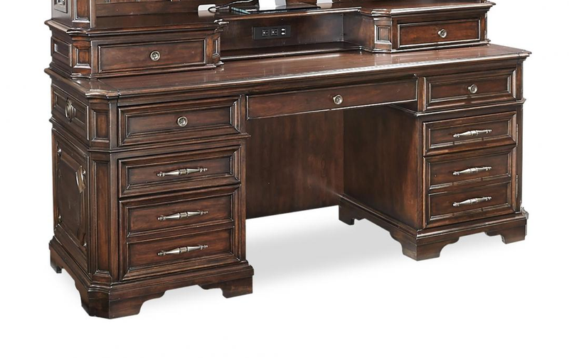 Aspenhome Sheffield 75" Credenza Desk in Warm Rubbed Brown - Furniture City (CA)l