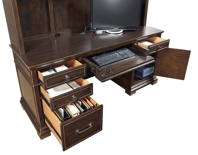Aspenhome Weston 66" Credenza Desk with Hutch in Brown/317 - Furniture City (CA)l