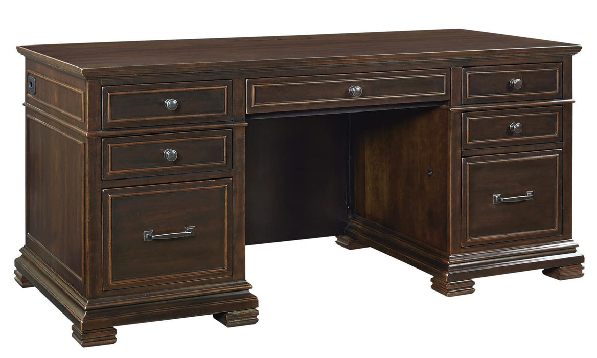 Aspenhome Weston 66" Executive Desk with Power in Brown