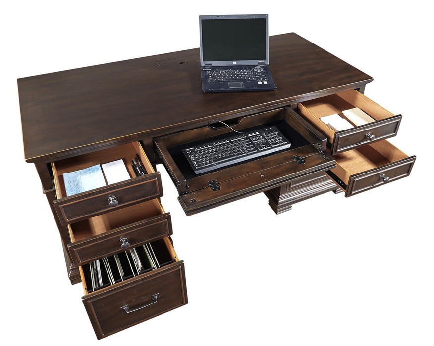 Aspenhome Weston 66" Executive Desk with Power in Brown