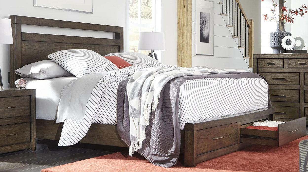 Aspenhome Modern Loft King Panel Storage Bed in Brownstone