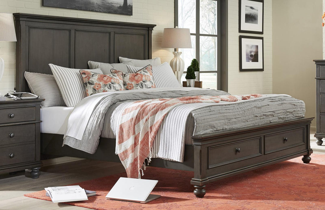 Aspenhome Oxford King Panel Storage Bed in Peppercorn