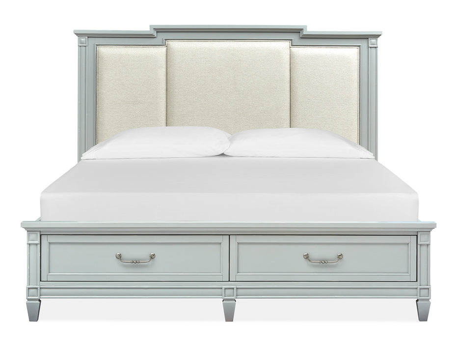 Glenbrook Complete King Panel Storage Bed W/Upholstered Headboard