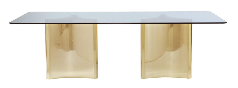 Bernhardt Abbot Metal Dining Table with Glass Top in Painted Brass - Furniture City (CA)l
