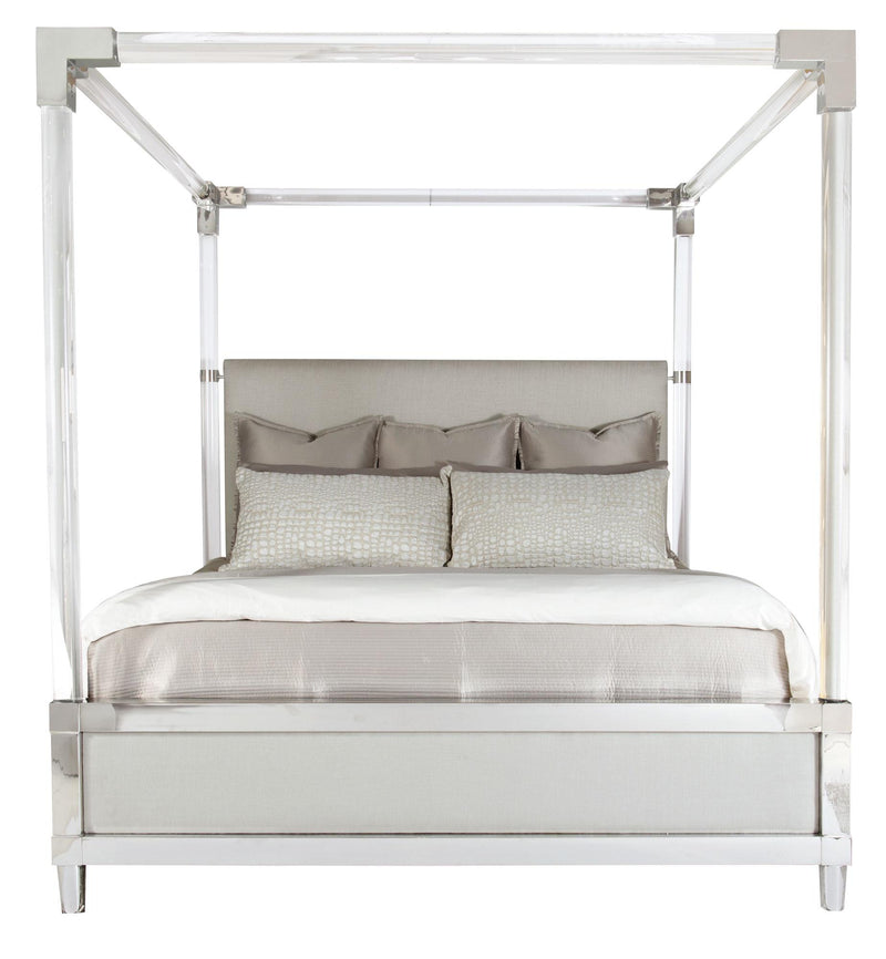 Bernhardt Interiors Rayleigh Acrylic Canopy Upholstered King Bed in Polished Stainless Steel. - Furniture City (CA)l