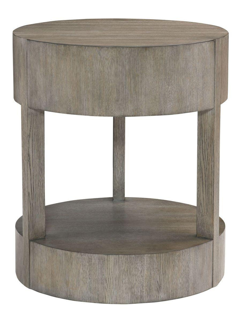 Bernhardt Interiors Calder Round Nightstand in Rustic Gray 369-212 - Furniture City (CA)l
