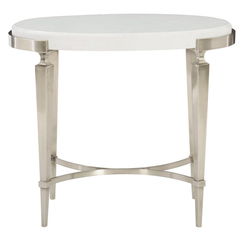 Bernhardt Domaine Blanc Oval Side Table in Tarnished Nickel/White 374-125 - Furniture City (CA)l