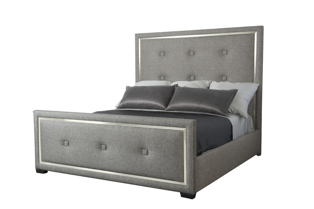 Bernhardt Decorage King Upholstered Panel Bed in Cerused Mink/Silver Mist