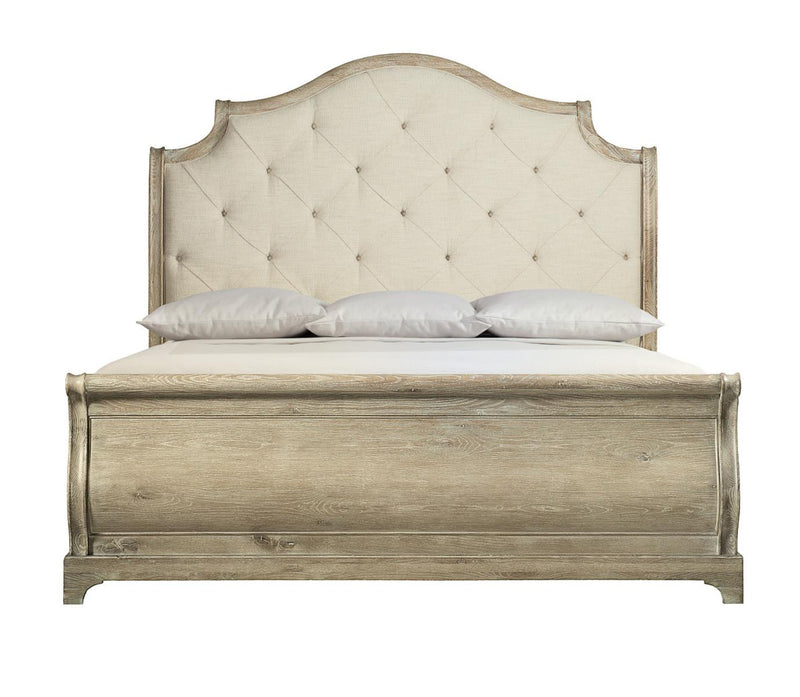 Bernhardt Rustic Patina King Upholstered Sleigh Bed in Sand - Furniture City (CA)l