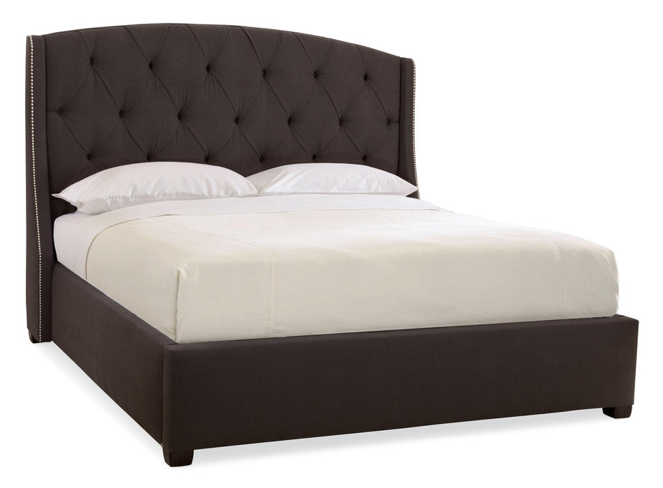 Bernhardt Interiors Jordan Button-Tufted Wing Queen Bed with Taller Headboard in Espresso