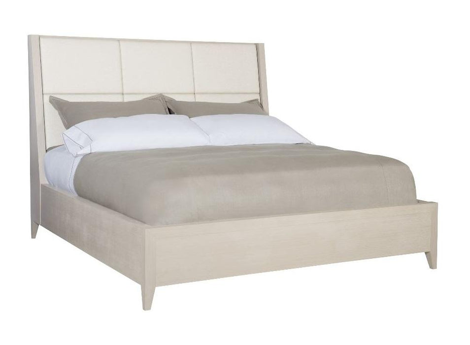 Bernhardt Axiom Queen Upholstered Panel Bed in Linear Gray