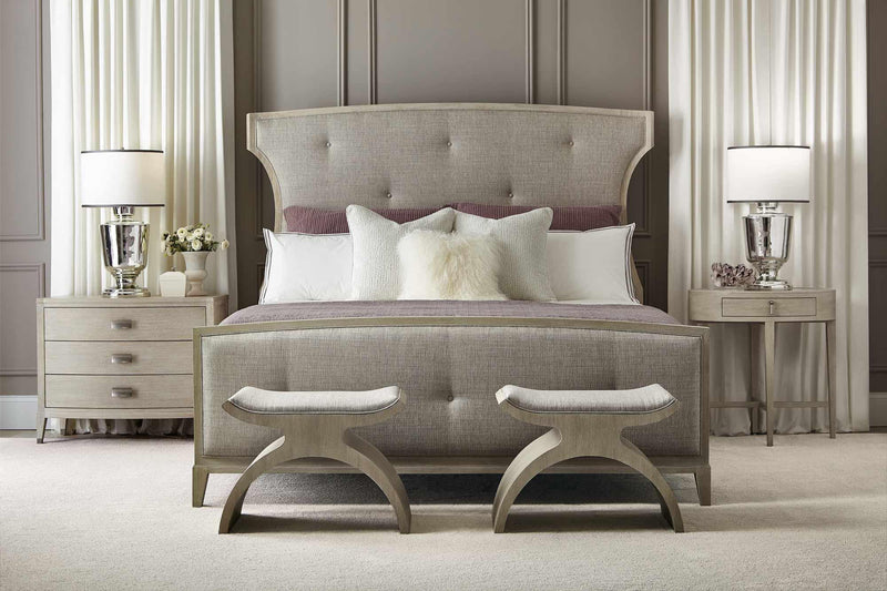 Bernhardt East Hampton Upholstered California King Panel Bed in Cerused Linen - Furniture City (CA)l