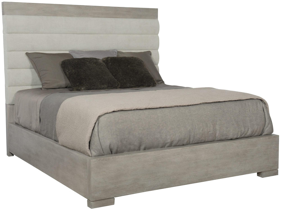 Bernhardt Linea Queen Upholstered Channel Bed in Cerused Griege