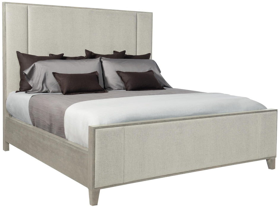Bernhardt Linea Queen Upholstered Panel Bed in Cerused Greige