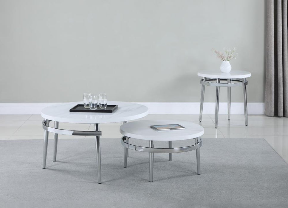 Avilla Round Nesting Coffee Table White and Chrome - Furniture City (CA)l