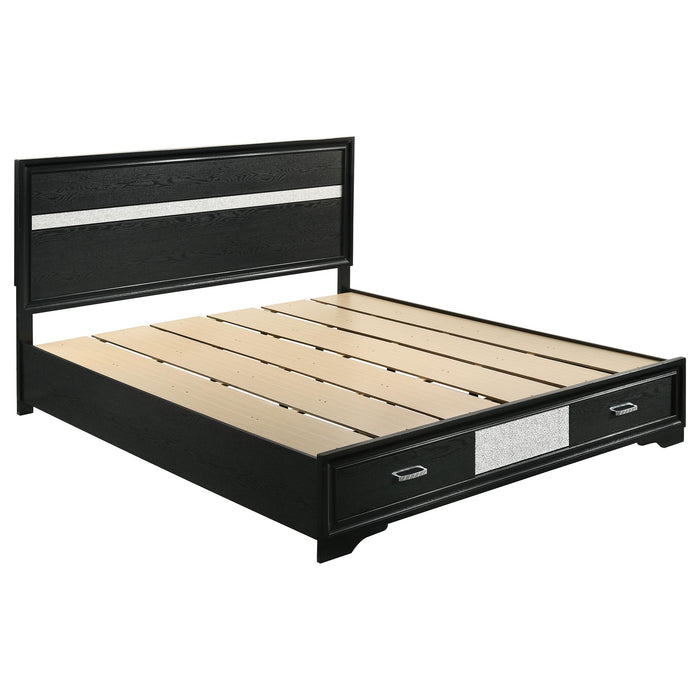 Miranda California King. E.King, & Queen 2-drawer Storage Bed Black & White