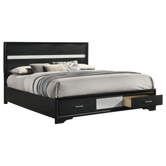 Miranda California King. E.King, & Queen 2-drawer Storage Bed Black & White