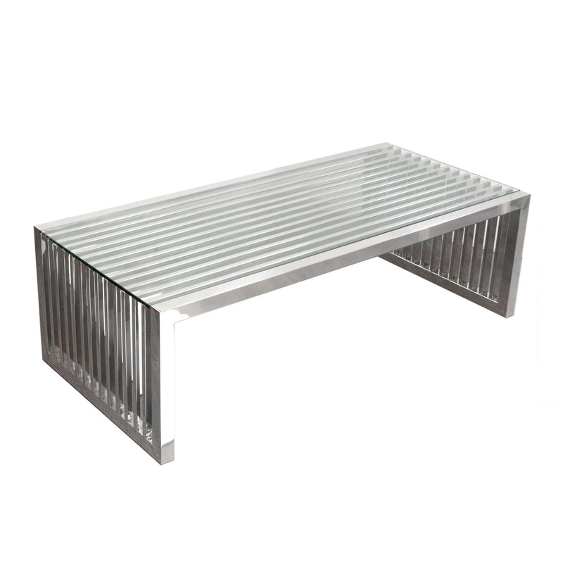 SOHO Rectangular Stainless Steel Cocktail Table w/ Clear, Tempered Glass Top by Diamond Sofa - Furniture City (CA)l
