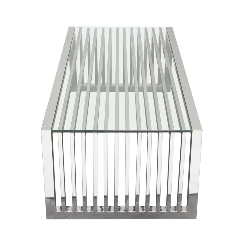 SOHO Rectangular Stainless Steel Cocktail Table w/ Clear, Tempered Glass Top by Diamond Sofa - Furniture City (CA)l