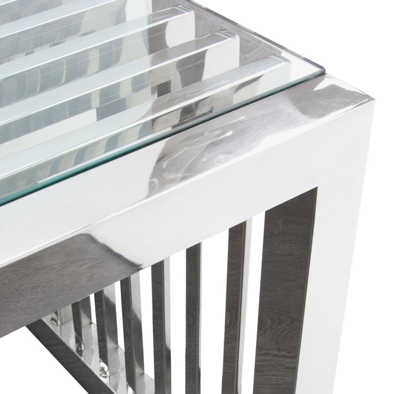 SOHO Rectangular Stainless Steel Cocktail Table w/ Clear, Tempered Glass Top by Diamond Sofa - Furniture City (CA)l