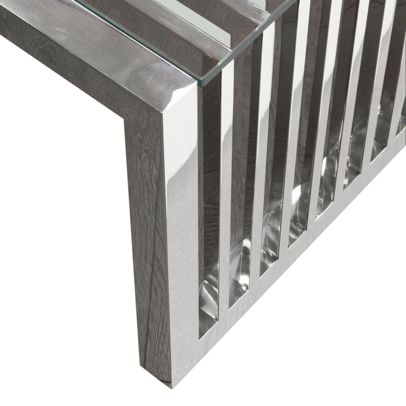 SOHO Rectangular Stainless Steel Cocktail Table w/ Clear, Tempered Glass Top by Diamond Sofa - Furniture City (CA)l