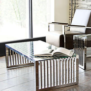 SOHO Rectangular Stainless Steel Cocktail Table w/ Clear, Tempered Glass Top by Diamond Sofa - Furniture City (CA)l