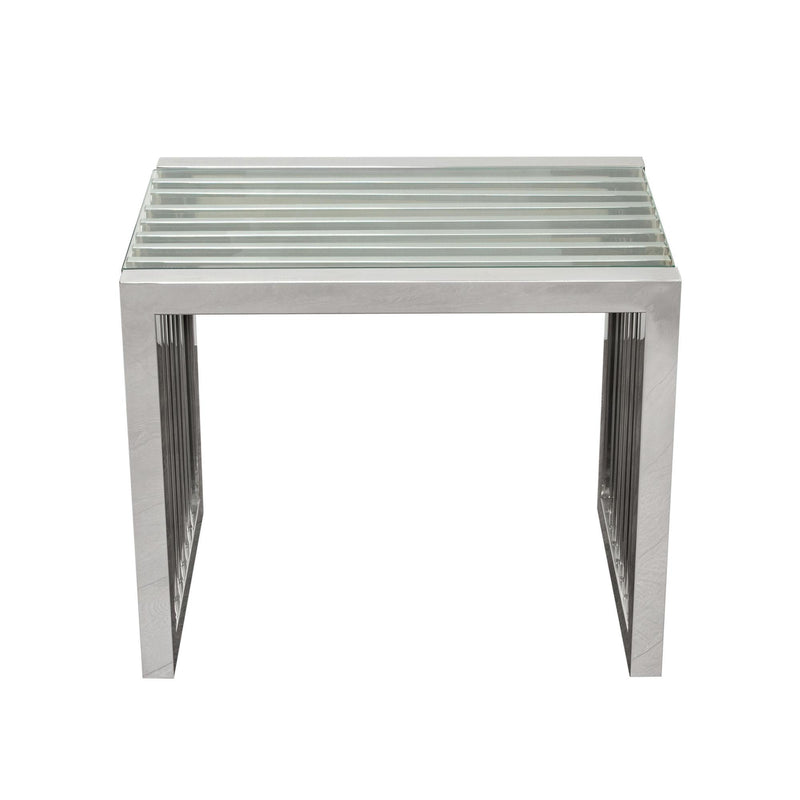 SOHO Rectangular Stainless Steel End Table w/ Clear, Tempered Glass Top by Diamond Sofa - Furniture City (CA)l
